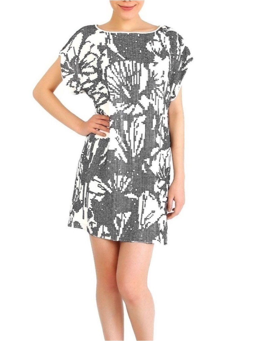 TIBI Black & White Sequins Silk Dress